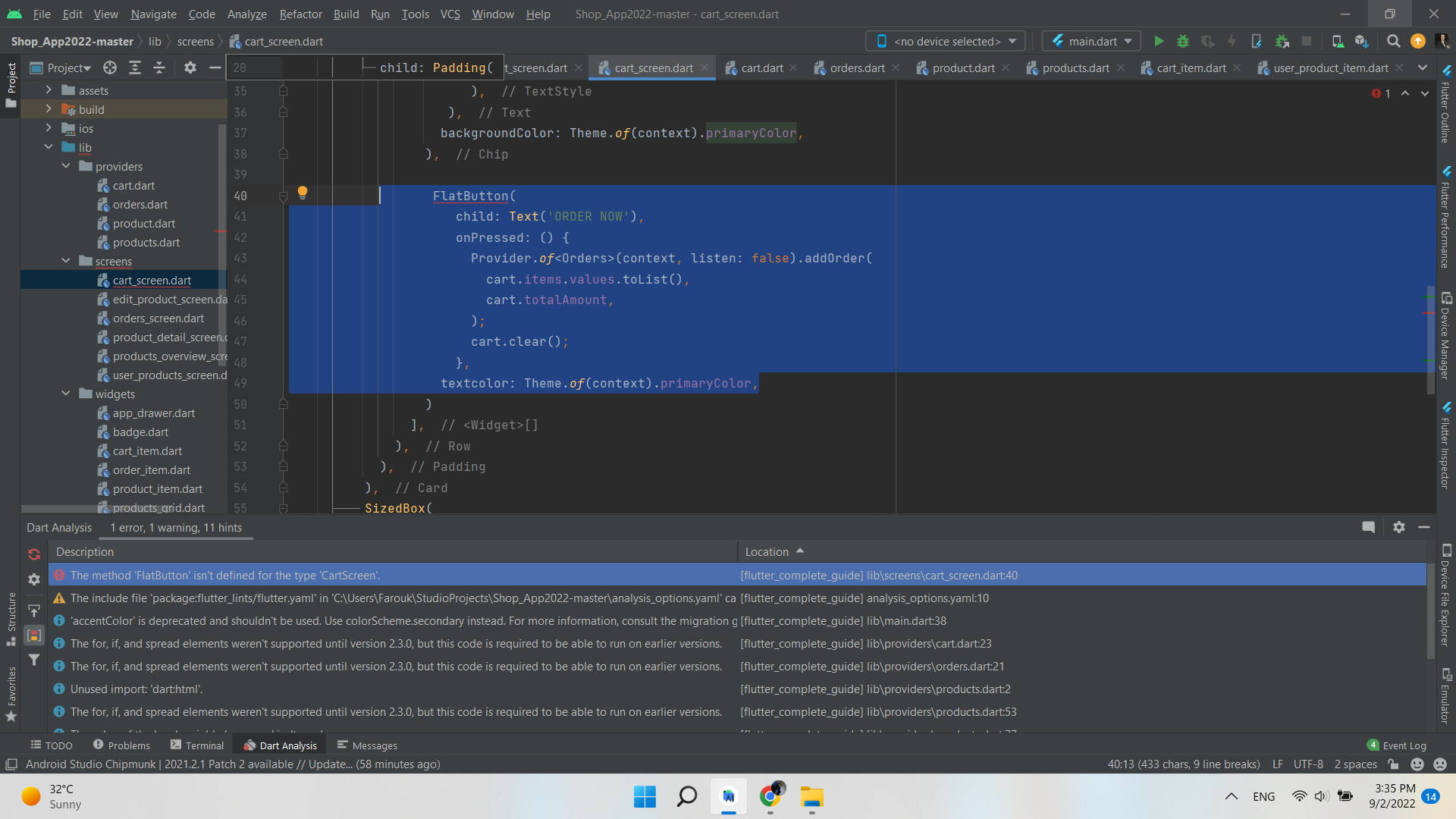 Editor with error messages