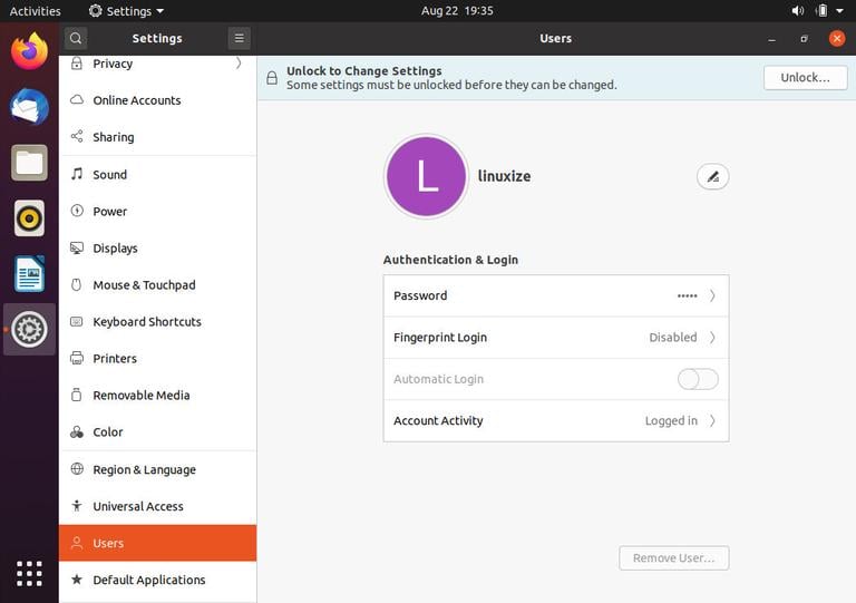 Ubuntu Users Window